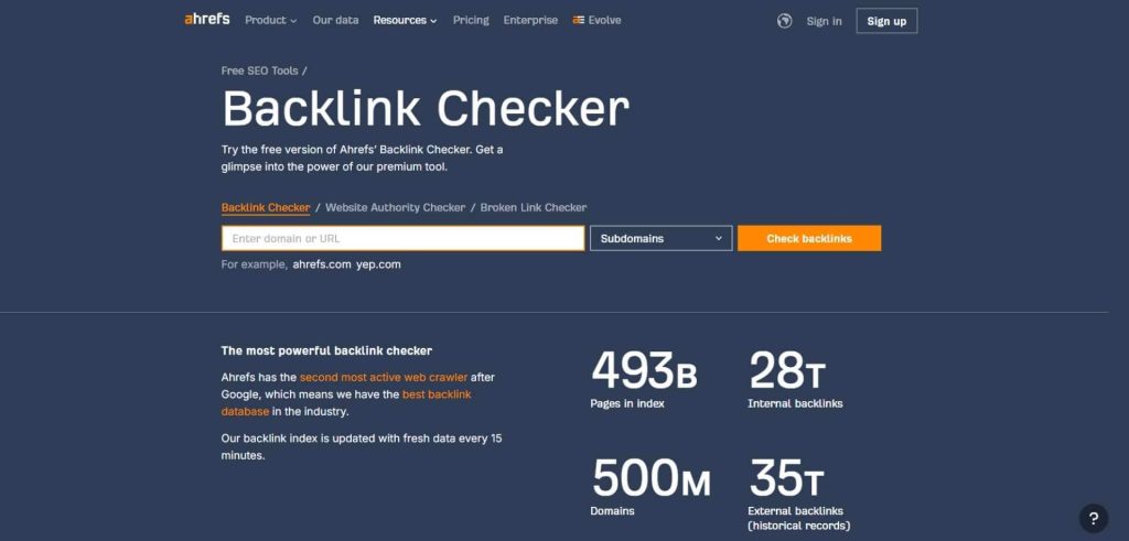 Ahrefs Free Backlink Tools screenshot