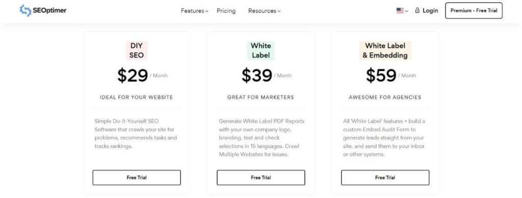 Monitor Backlink by SEOptimer pricing screenshot