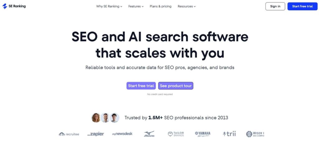 SE Ranking homepage screenshot