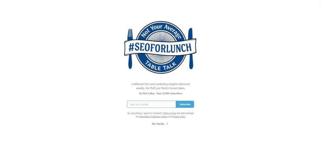 SEO For Lunch newsletter