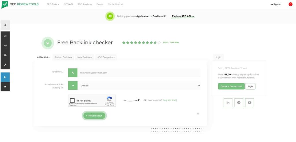 SEO Review Tools Free Backlink Checker screenshot