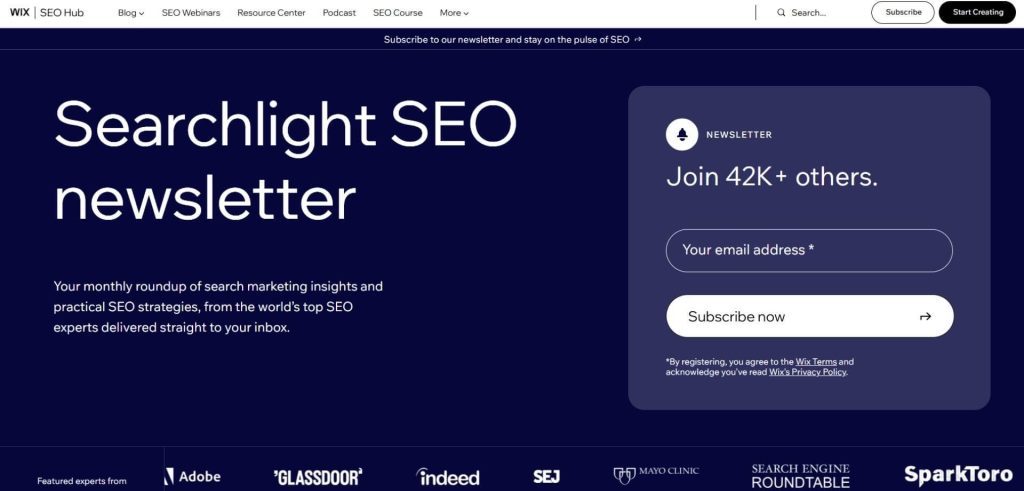Wix SEO Hub Searchlight Newsletter