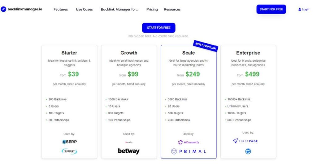 backlinkmanager io pricing screenshot