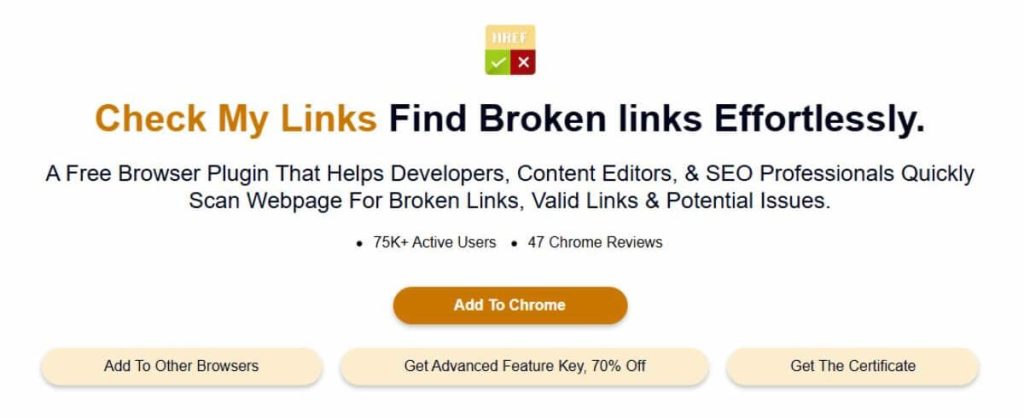 check my links browser plugin screenshot