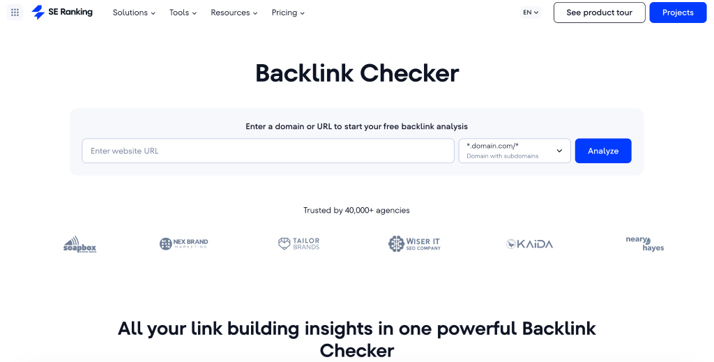 SE Ranking Backlink Cheker