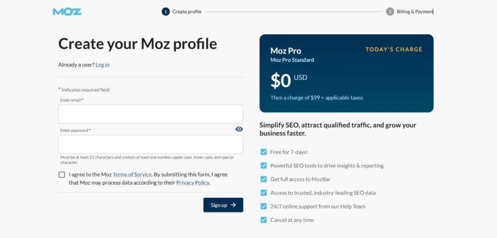 moz pricing screenshot