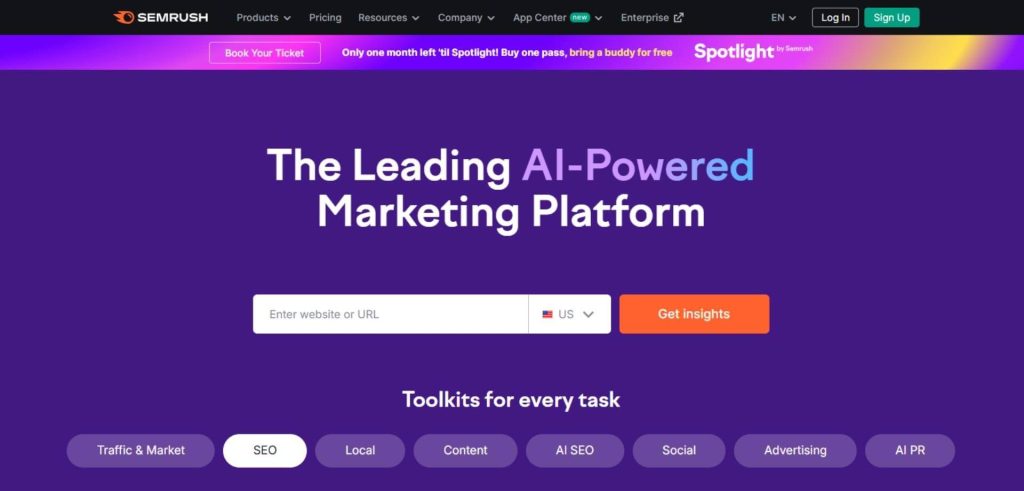 semrush homepage screenshot
