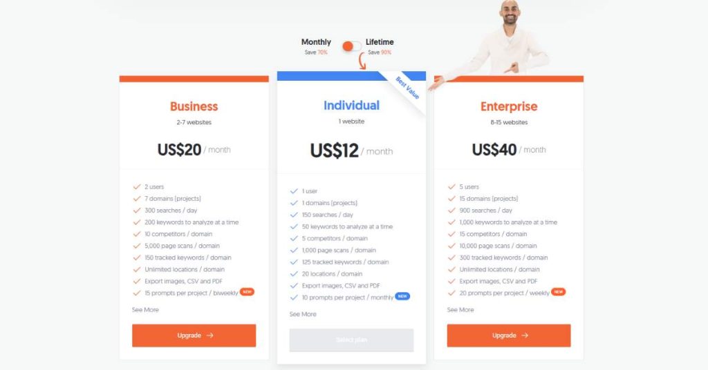 ubersuggest pricing screenshot