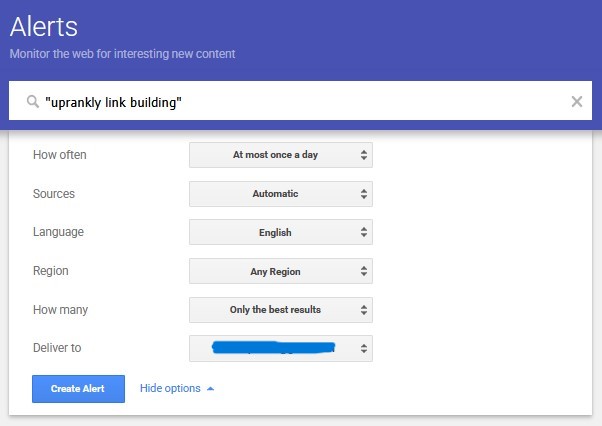 Google Alerts - Add Settings