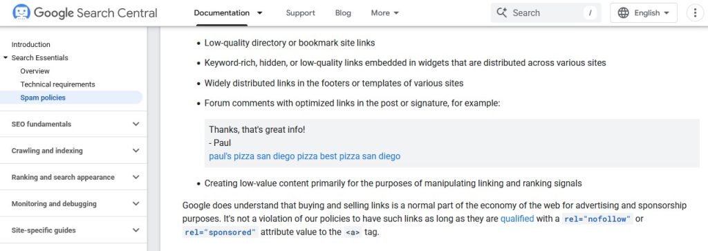 Google Policy on Links