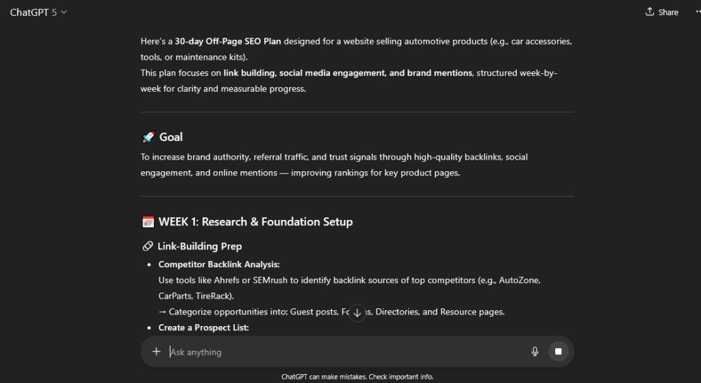 Using ChatGPT to Create 30 Days Off-page SEO Strategy