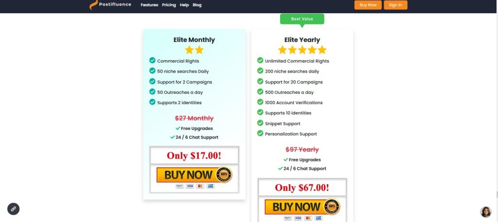 Postifluence Pricing
