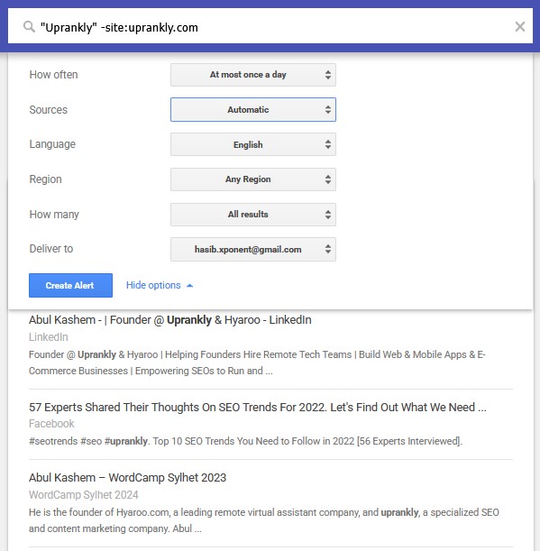 Google Alerts Settings Adjustment for Finding Unlinked Mentions