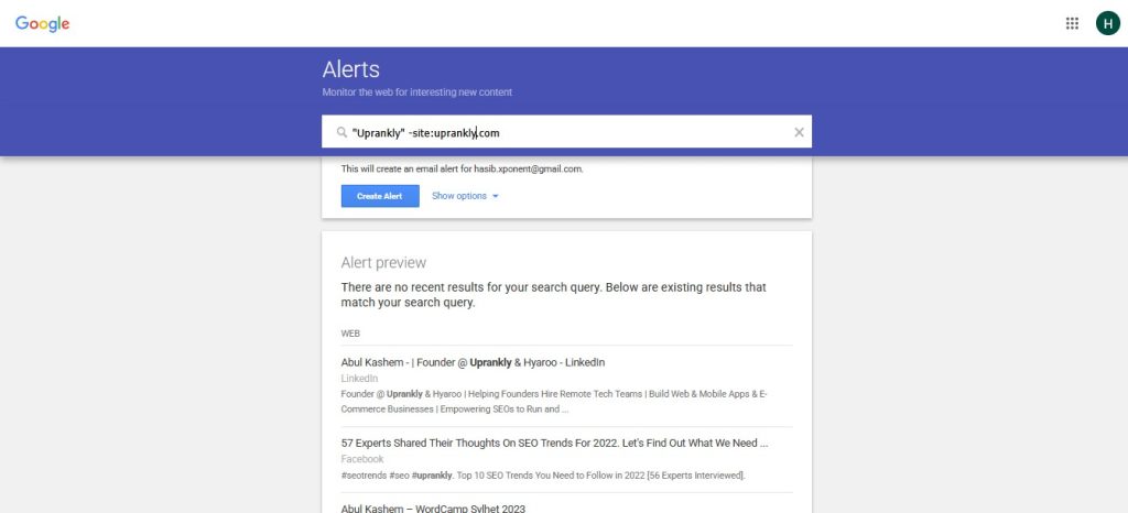 Find the Unlinked Mentions using Google Alert