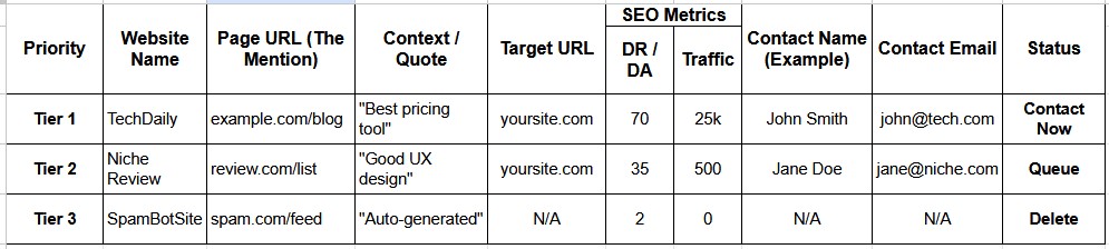 Unlinked Brand Mentions Spreadsheet