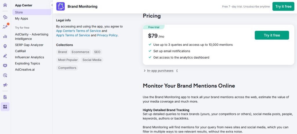 SEMrush Brand Monitoring Pricing