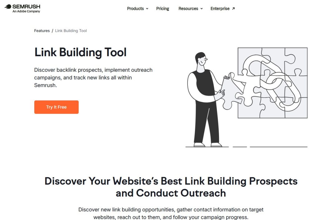 SEMrush Link Building Tool Homepage