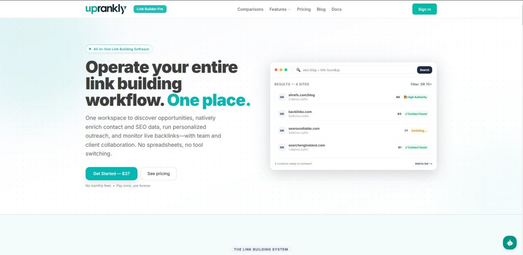 Uprankly Link Builder HomePage SS