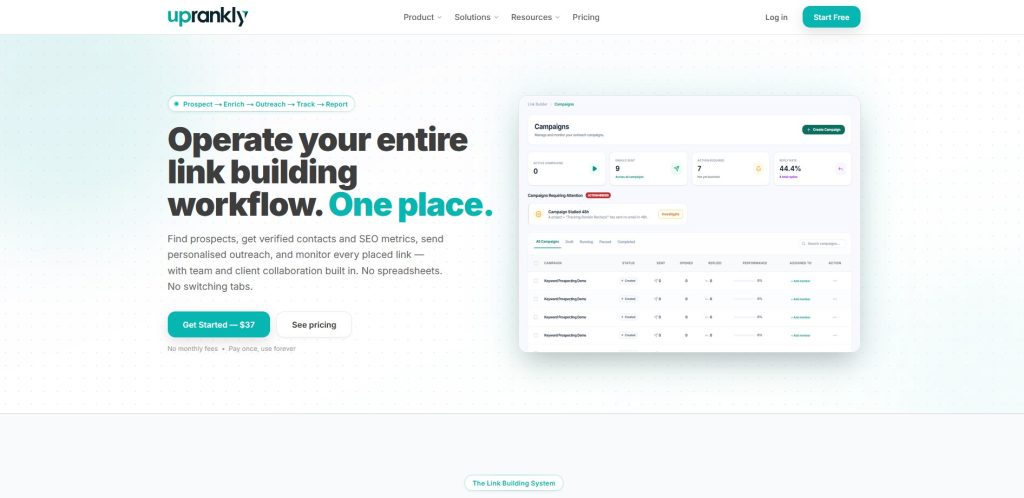 Uprankly Link Builder Homepage