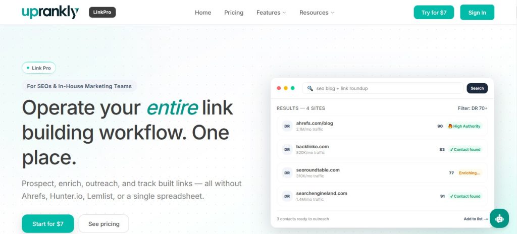 Uprankly Link Pro Homepage
