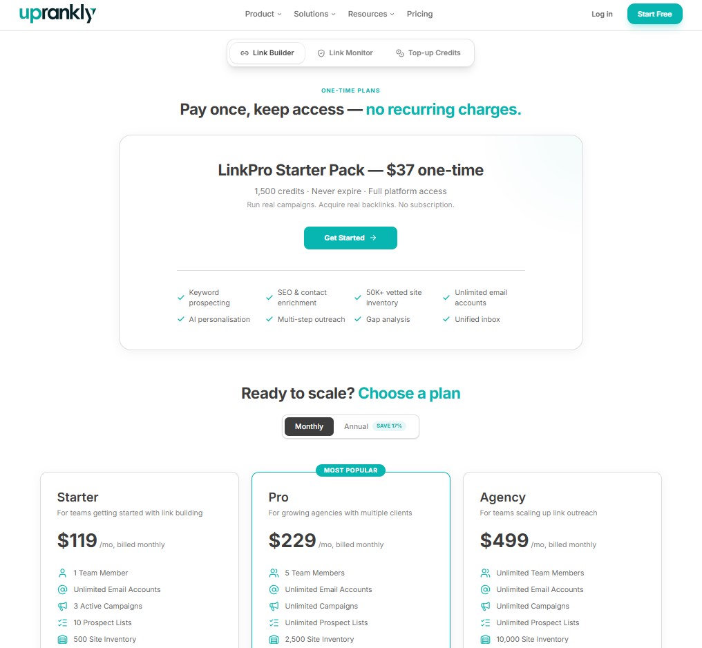 Uprankly Pricing
