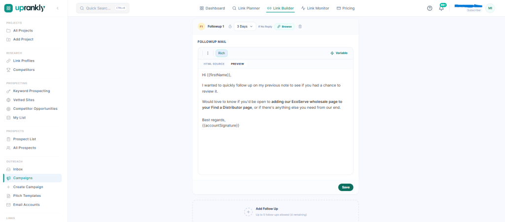 Uprankly Follow-up